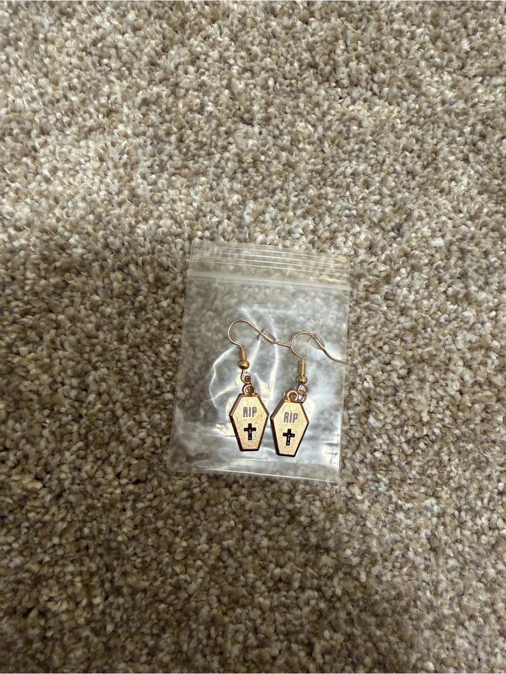 Gold Tombstone 'RIP' Hook Earrings - Fashion Jewelry